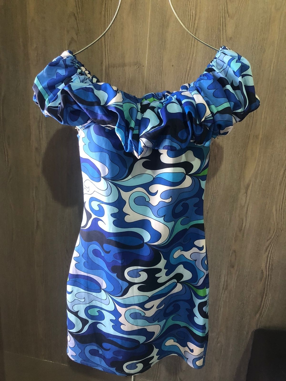 Blue One-Shoulder Ruffled Mini Dress